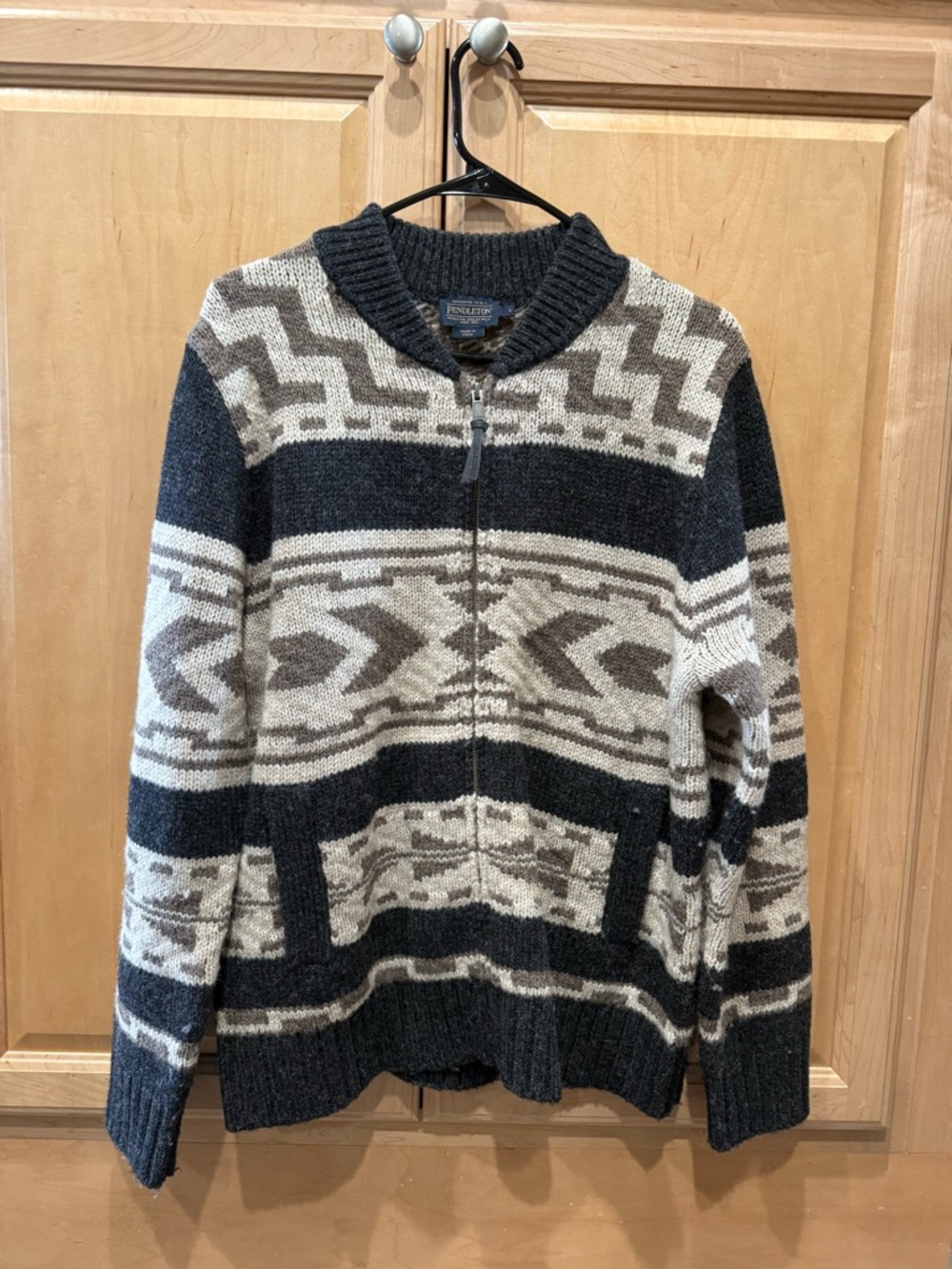 Pendleton Charcoal and Cream Zip-Front Wool Sweater